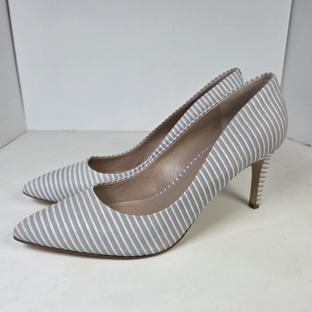 Charles By Charles David Vicky Taupe Striped Pointed Toe Heels